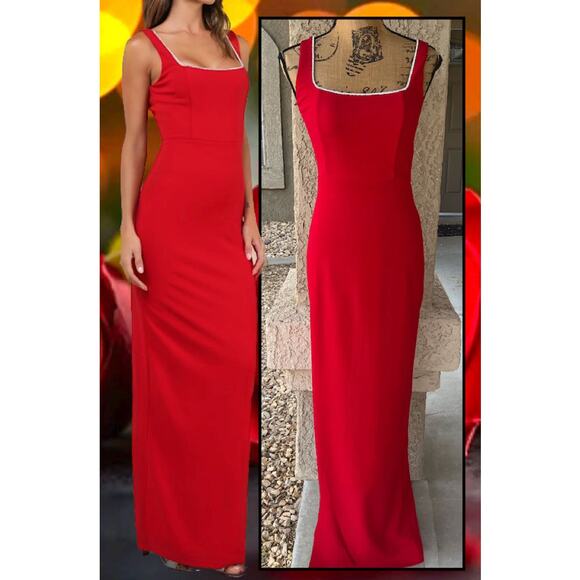 Lulus Timeless Poise Red Rhinestone Square Neck Backless Maxi Dress Size S - Picture 2 of 12